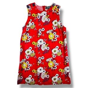 ModCloth Red Floral Sleeveless Shift Dress 100% Cotton Size L Shoulder Buttons